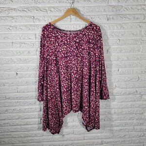 Roamans Womens Top 4X Plus tunic 3/4 Sleeve Purple Watercolor Cotton WAT66E